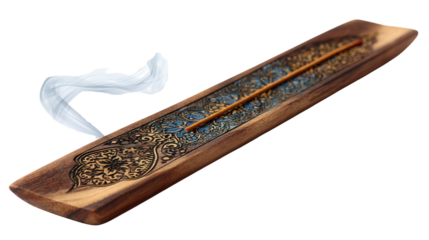 Wooden incense holder with inlay background isolated on a Transparent background, PNG file.