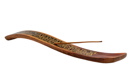 Wooden incense holder with inlay background isolated on a Transparent background, PNG file.