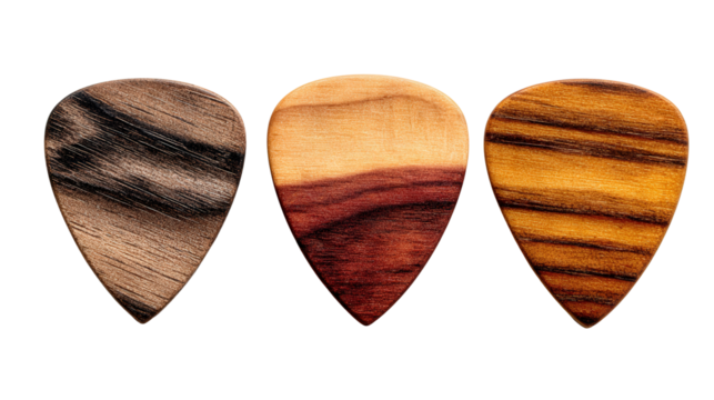 Wooden guitar pick set background isolated on a Transparent background, PNG file.