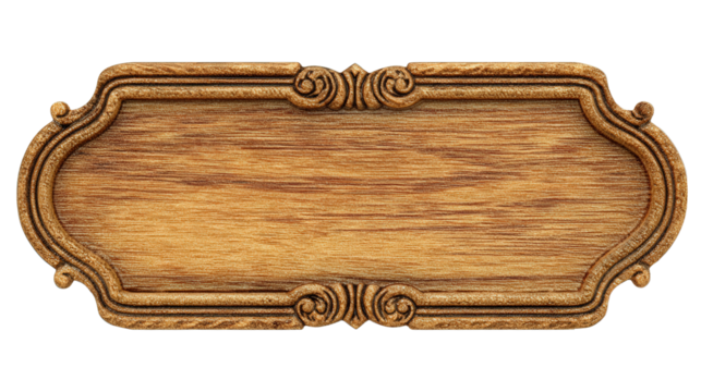 Wooden nameplate with custom engraving background isolated on a Transparent background, PNG file.