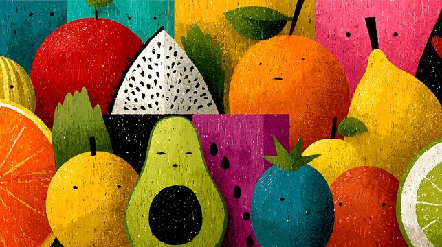 Illustrated layout of colorful health foods in playful vector form arranged for web banner use