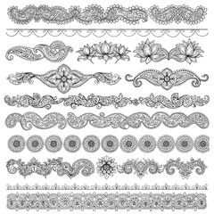 Fototapeta premium Decorative floral and ornate motifs in black and white design 