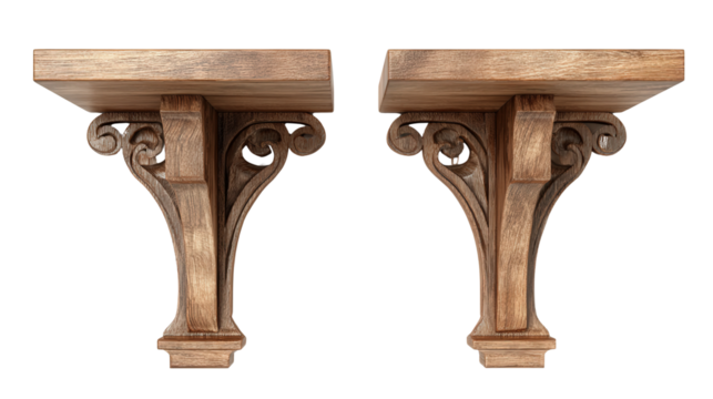 Wooden shelf bracket set background isolated on a Transparent background, PNG file.