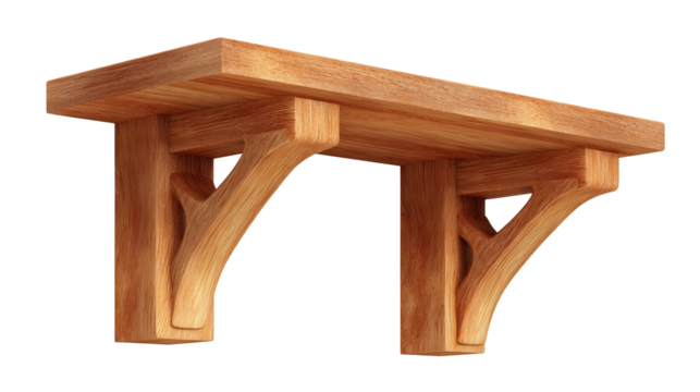 Wooden shelf bracket set background isolated on a Transparent background, PNG file.
