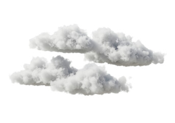 A cluster of soft, volumetric white and subtle grey clouds, distinct, suspended, isolated on a pure transparent background with diffuse light, serene concept of vast open space