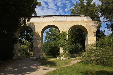 Aqueduct in castle garden in Lednice,Moravia,South Moravia,Czech republic
