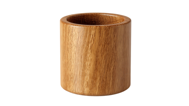 Wooden utensils holder cylinder background isolated on a Transparent background, PNG file.