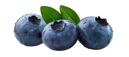Isolated blueberries on a white background, png, transparent