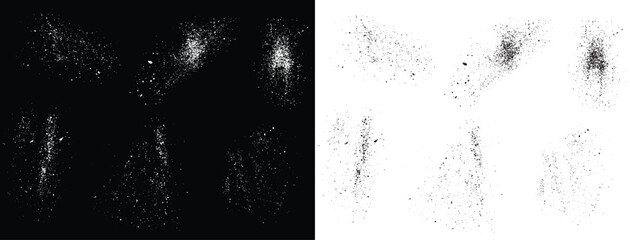 Blood splatter vector set of black and white grunge splatter illustration brush stroke background set. Vector set of realistic blood splatter black and white paint brush stroke set