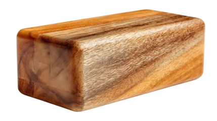 Wooden yoga block with smooth edges background isolated on a Transparent background, PNG file.