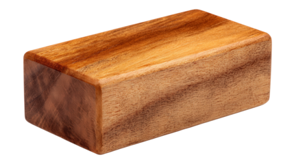 Wooden yoga block with smooth edges background isolated on a Transparent background, PNG file.
