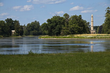 Minaret in castle garden in Lednice,Moravia,South Moravia,Czech republic
