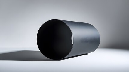 Abstract rendering of a sleek, dark metallic cylinder on a gradient surface, creating an elegant geometric form.
