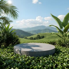 Realistic Podium in Forest Setting – Organic Product Showcase