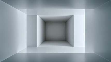 Open box structure facing the viewer with centered frontal opening