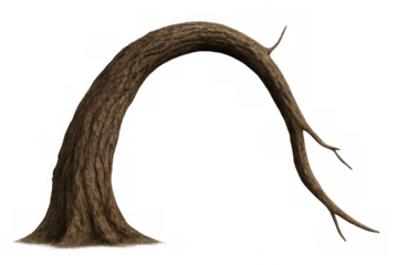 Large curved tree trunk forming an arch, isolated on transparent background, ideal for image compositing
