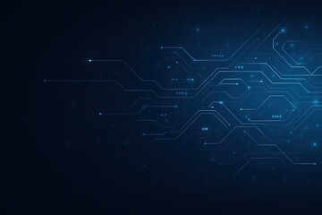 Abstract digital circuit board pattern with glowing blue lines and nodes on a dark background