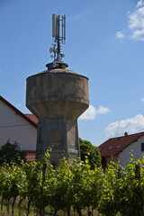 Water reservoir with telecommunication aerials in Muslov at Mikulov, Moravia, Czech republic, Europe
