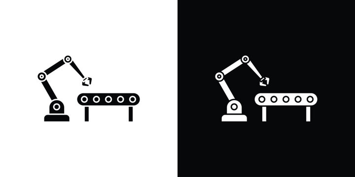 Industrial robot icon collection - vector outline and silhouette