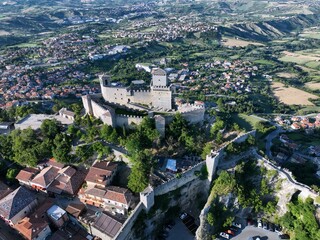 Aerial view of San Marino also known as the Most Serene Republic of San Marino an enclaved microstate surrounded by Italy