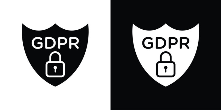 GDPR shield icon collection - vector outline and silhouette