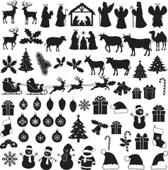 Naklejka premium Christmas and Nativity Scene Silhouette Vector Collection.
