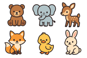 Obraz premium Cute Vector Icons of Baby Forest and Zoo Animals