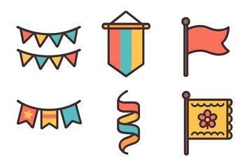 Vector Icons of Colorful Party Flags and Decorations