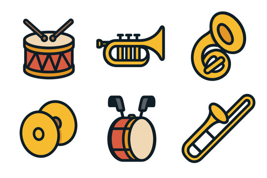 Vector Icons of Marching Band Instruments and Percussion