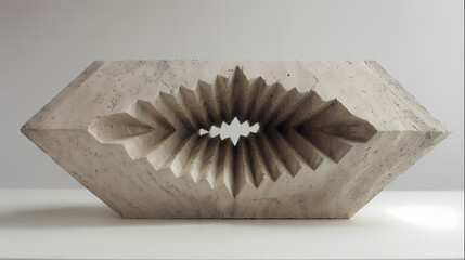 Single solid volume sliced along its main axis by symmetrical linear groove