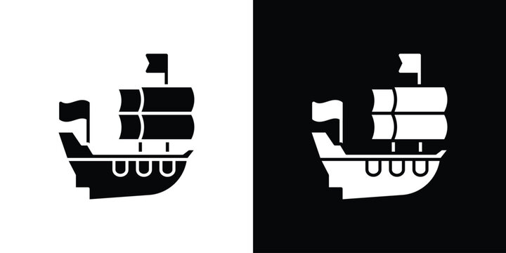 Caravel icon collection - vector outline and silhouette
