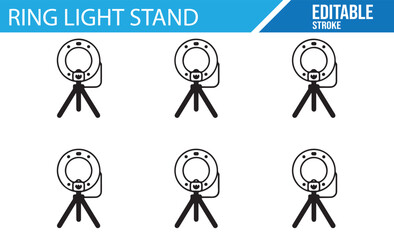 Ring Light Stand Illustration, Editable Stroke for Photography Studio Setup