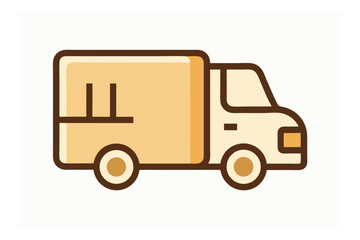 Delivery Truck Icon Illustration with Brown Outline and Tan Color Fill
