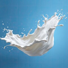 Dynamic splash of white liquid, frozen mid-air against a light-blue background, showcasing texture and fluidity