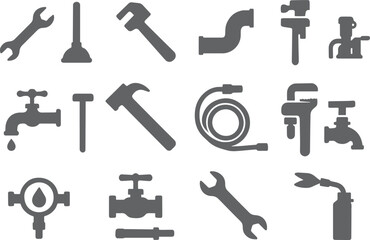 Obraz premium Plumbing tools and fixtures wrench plunger