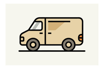 Delivery Van Icon Illustration in Beige with Black Outlines and Simple Design