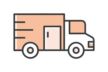 Delivery Truck Icon Illustration in Peach and White with Black Outline
