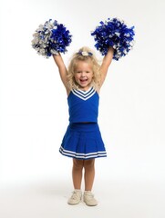 Joyful young cheerleader celebrating with bright pom poms