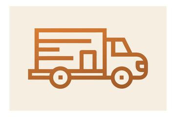 Delivery Truck Icon in Brown on Cream Background for Logistics and Transportation