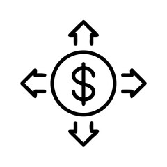 Obraz premium Dollar sign with arrows shows financial growth and investment. Dollar sign with arrows represents return on investment and money flow direction.