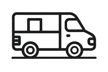 Simple Line Art Icon of a Delivery Van or Truck for Transportation