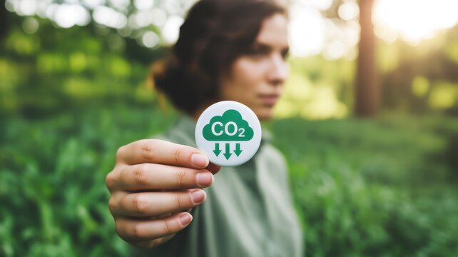 Eco-Conscious Woman Promoting Carbon Footprint Reduction in Lush Green Environment 