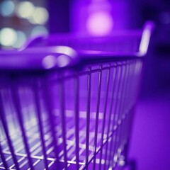 An extreme macro close-up of a shopping cart, highlighting deep ultraviolet hues and vivid purples. High contrast reveals minute subject details, creating a visually striking image