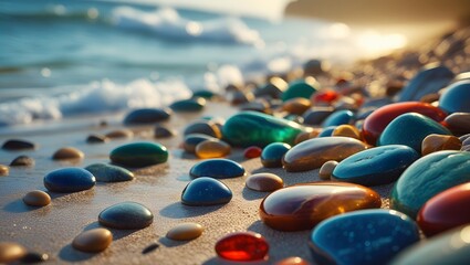 Obraz premium Digitally Created Beach with Multicolored Smooth Pebbles 