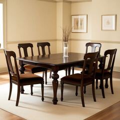 Fototapeta premium Dining room interior with wooden chairs and table 