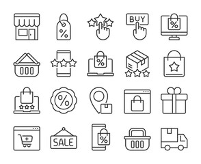 Marketing icons. Marketing and Shopping line icon set. Editable Stroke.