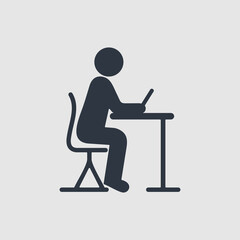 Silhouette of person sitting at desk in minimalist style, work and study concept
