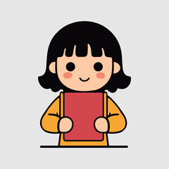 Smiling girl with positive mood holding copybook 