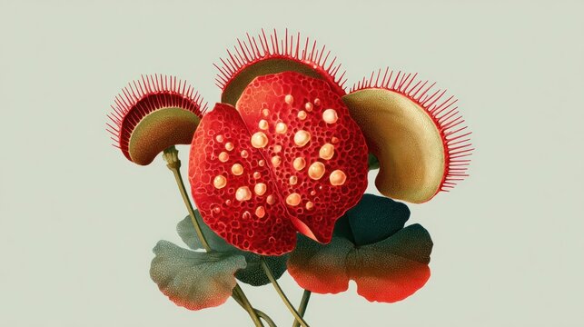 Detailed botanical illustration of a Venus flytrap