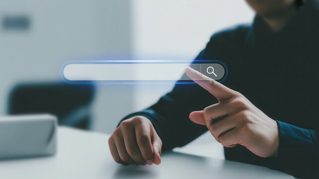 Searching Online Person using a search bar to find information on the internet, focusing on digital connectivity and ease of access.